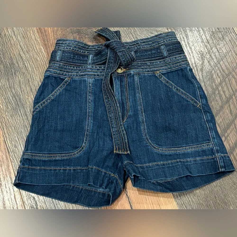 Anthropology Pilcro and the Letterpress Blue Jean Shorts with Paper Bag Waist